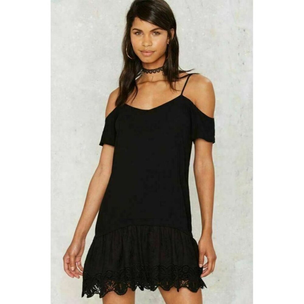 Nasty Gal Very J Jo Cold Shoulder Embroidered Dress Black Size M